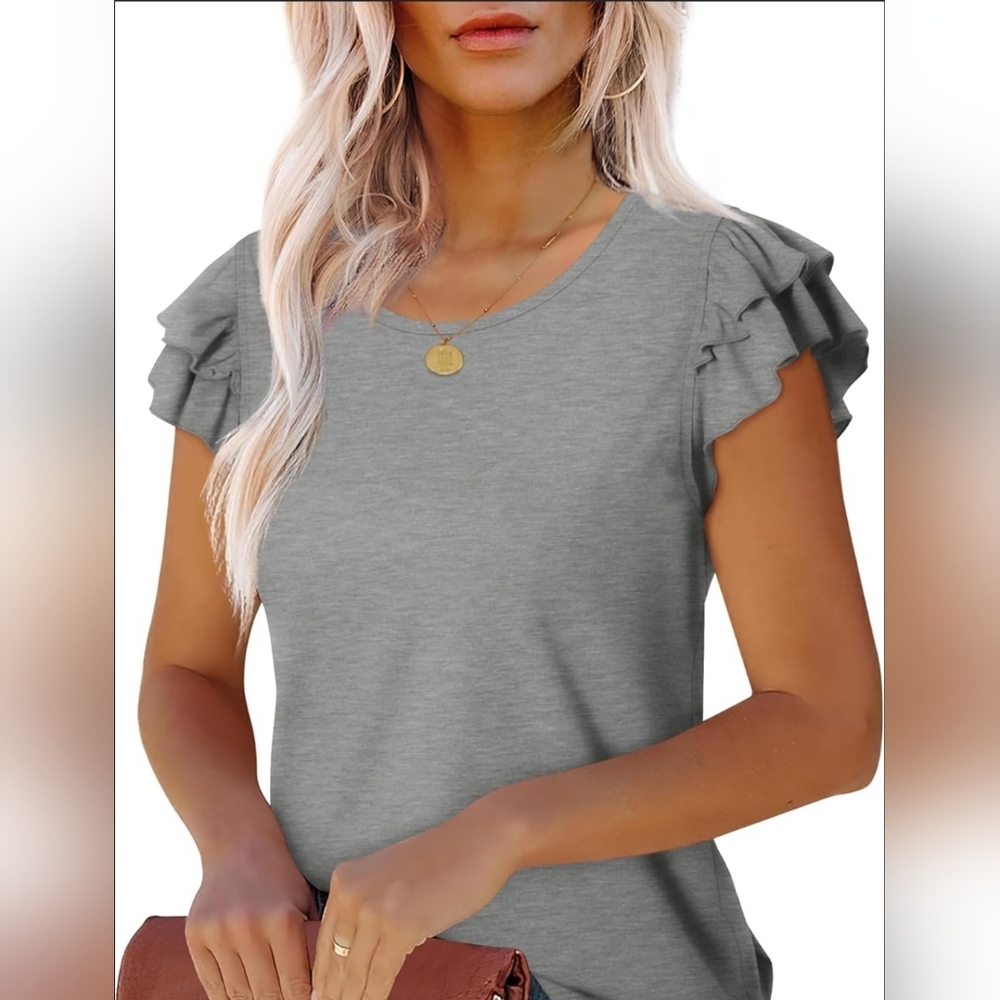 Women's Ruffle Sleeve Tee - Gray